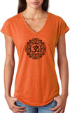 Black Ornate OM Triblend V-neck Yoga Tee Shirt - Yoga Clothing for You
