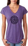 Black Ornate OM Triblend V-neck Yoga Tee Shirt - Yoga Clothing for You