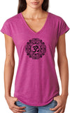 Black Ornate OM Triblend V-neck Yoga Tee Shirt - Yoga Clothing for You