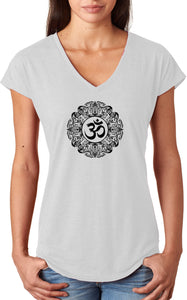 Black Ornate OM Triblend V-neck Yoga Tee Shirt - Yoga Clothing for You
