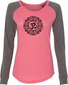 Black Ornate OM Preppy Patch Yoga Tee Shirt - Yoga Clothing for You