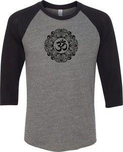 Black Ornate OM Eco Raglan 3/4 Sleeve Yoga Tee Shirt - Yoga Clothing for You