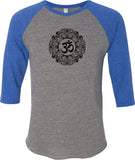 Black Ornate OM Eco Raglan 3/4 Sleeve Yoga Tee Shirt - Yoga Clothing for You
