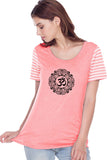 Black Ornate OM Striped Multi-Contrast Yoga Tee Shirt - Yoga Clothing for You