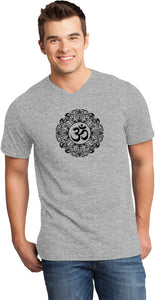 Black Ornate OM Important V-neck Yoga Tee Shirt - Yoga Clothing for You
