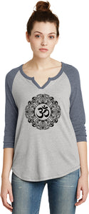 Black Ornate OM 3/4 Sleeve Vintage Yoga Tee Shirt - Yoga Clothing for You