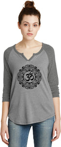 Black Ornate OM 3/4 Sleeve Vintage Yoga Tee Shirt - Yoga Clothing for You