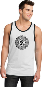 Black Ornate OM 100% Cotton Ringer Yoga Tank Top - Yoga Clothing for You