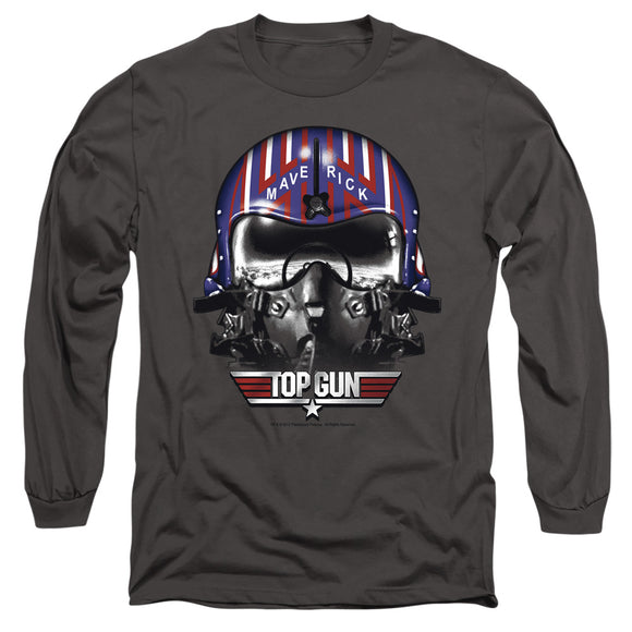 Top Gun Long Sleeve T-Shirt Maverick Helmet Charcoal Tee - Yoga Clothing for You