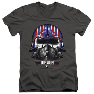 Top Gun Slim Fit V-Neck T-Shirt Maverick Helmet Charcoal Tee - Yoga Clothing for You
