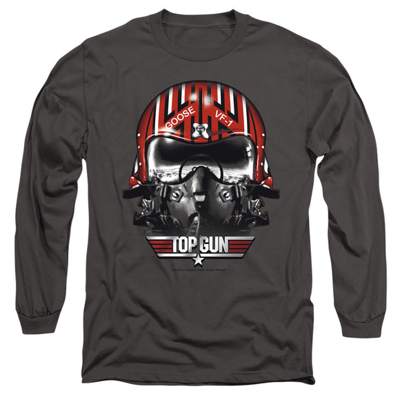 Top Gun Long Sleeve T-Shirt Goose Helmet Charcoal Tee - Yoga Clothing for You