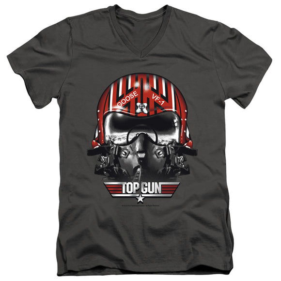 Top Gun Slim Fit V-Neck T-Shirt Goose Helmet Charcoal Tee - Yoga Clothing for You