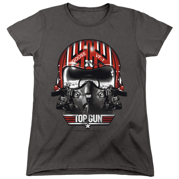 Top Gun Womens T-Shirt Goose Helmet Charcoal Tee - Yoga Clothing for You