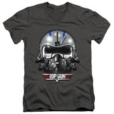 Top Gun Slim Fit V-Neck T-Shirt Iceman Helmet Charcoal Tee - Yoga Clothing for You
