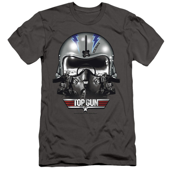 Top Gun Slim Fit T-Shirt Iceman Helmet Charcoal Tee - Yoga Clothing for You