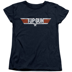 Top Gun Womens T-Shirt Distressed Logo Navy Tee - Yoga Clothing for You