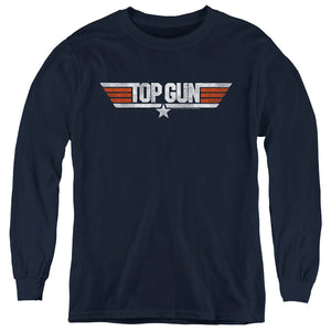 Top Gun Kids Long Sleeve Shirt Distressed Logo Navy Tee - Yoga Clothing for You