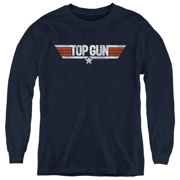 Top Gun Kids Long Sleeve Shirt Distressed Logo Navy Tee - Yoga Clothing for You
