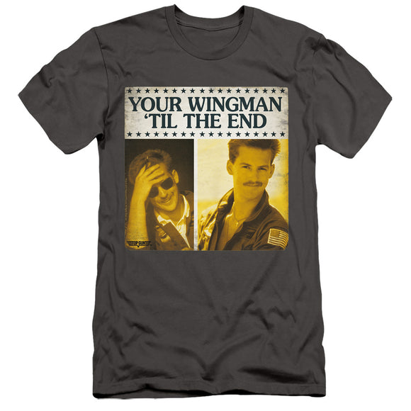 Top Gun Slim Fit T-Shirt Wingman 'Til The End Charcoal Tee - Yoga Clothing for You