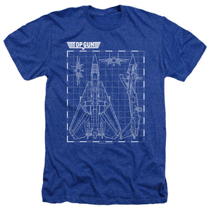 Top Gun Heather T-Shirt Schematic F-14 Tomcat Royal Tee - Yoga Clothing for You