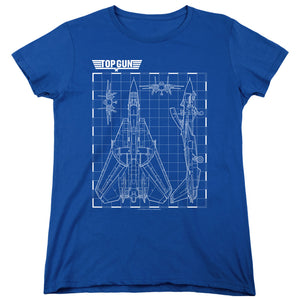 Top Gun Womens T-Shirt Schematic F-14 Tomcat Royal Tee - Yoga Clothing for You