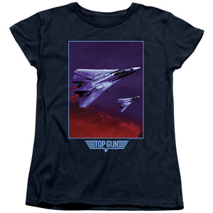 Top Gun Womens T-Shirt F 14 Tomcat in Clouds Navy Tee - Yoga Clothing for You