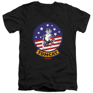 Top Gun Slim Fit V-Neck T-Shirt Tomcat Patch Black Tee - Yoga Clothing for You