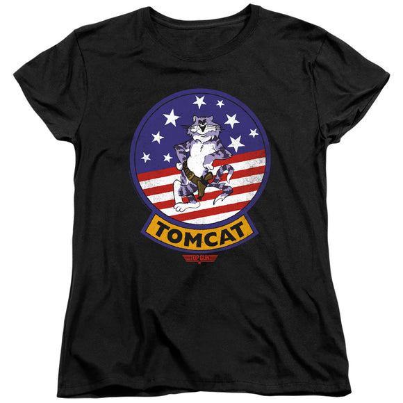 Top Gun Womens T-Shirt Tomcat Patch Black Tee - Yoga Clothing for You