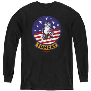 Top Gun Kids Long Sleeve Shirt Tomcat Patch Black Tee - Yoga Clothing for You