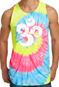 Mens White Distressed Om Tie Dye Tank Top - Yoga Clothing for You