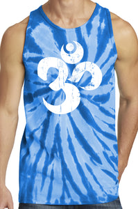 Mens White Distressed Om Tie Dye Tank Top - Yoga Clothing for You