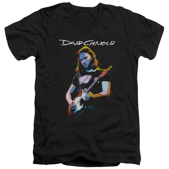 David Gilmour Slim Fit V-Neck T-Shirt Classic Portrait Black Tee - Yoga Clothing for You