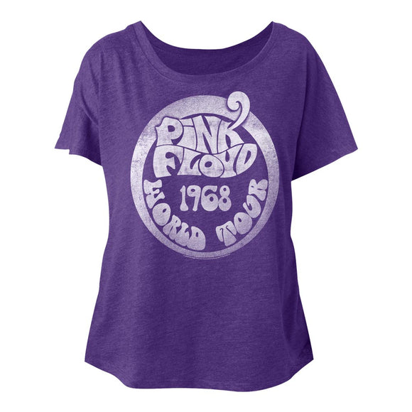 Pink Floyd Ladies Dolman T-Shirt 1968 World Tour Purple Rush Tee - Yoga Clothing for You