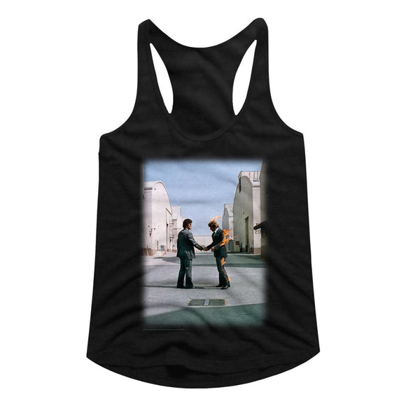 Pink Floyd Ladies Racerback Wish You Were Here Album Cover Black Tank Top - Yoga Clothing for You