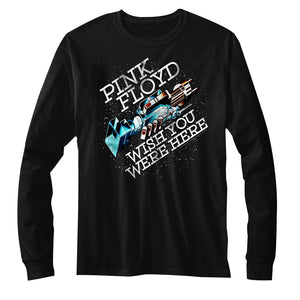 Pink Floyd Long Sleeve T-Shirt Wish You Were Here In Space Black Tee - Yoga Clothing for You
