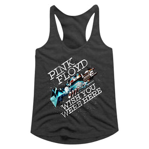 Pink Floyd Ladies Racerback Wish You Were Here In Space Dark Grey Tank Top - Yoga Clothing for You
