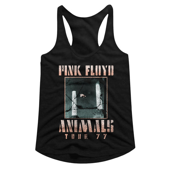 Pink Floyd Ladies Racerback Animals Tour 77 Black Tank Top - Yoga Clothing for You