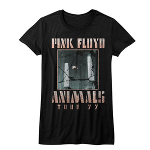 Pink Floyd Juniors T-Shirt Animals Tour 77 Black Tee - Yoga Clothing for You