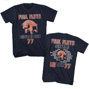 Pink Floyd Tall T-Shirt Animals Tour 77 Front and Back Navy Tee - Yoga Clothing for You