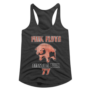 Pink Floyd Ladies Racerback Animals Tour 77 Dark Grey Tank Top - Yoga Clothing for You