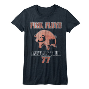Pink Floyd Juniors T-Shirt Animals Tour 77 Navy Heather Tee - Yoga Clothing for You