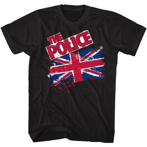 The Police Tall T-Shirt Union Jack Flag Black Tee - Yoga Clothing for You