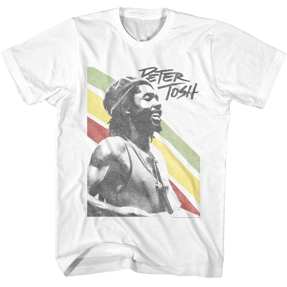Peter Tosh Photo with Rasta Stripes White T-shirt - Yoga Clothing for You