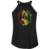 Peter Tosh Pose with Rasta Colors Ladies Black Rocker Tank Top - Yoga Clothing for You