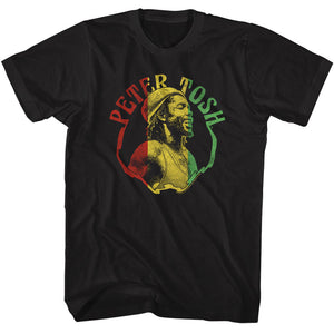 Peter Tosh Pose with Rasta Colors Black T-shirt - Yoga Clothing for You