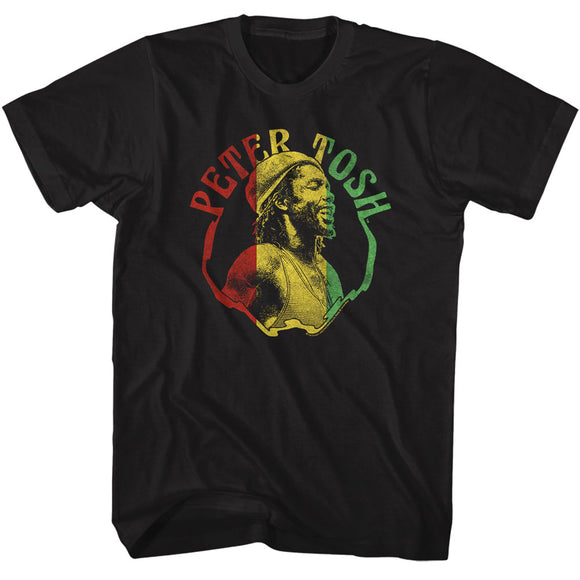 Peter Tosh Pose with Rasta Colors Black Tall T-shirt - Yoga Clothing for You