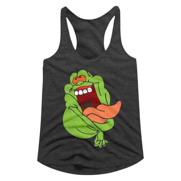 The Real Ghostbusters Ladies Racerback Tanktop Slimer Dark Grey Tank - Yoga Clothing for You
