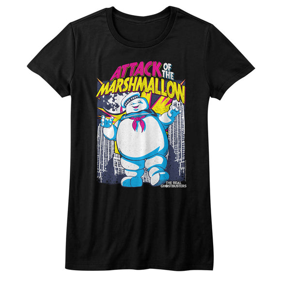 The Real Ghostbusters Juniors T-Shirt Attack of the Marshmallow Black Tee - Yoga Clothing for You