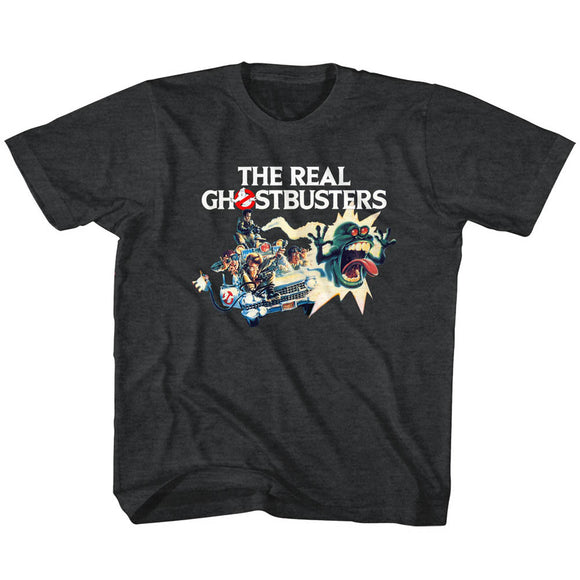 The Real Ghostbusters Kids T-Shirt Car Poster Black Heather Tee - Yoga Clothing for You