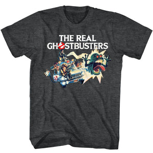 The Real Ghostbusters T-Shirt Car Poster Black Heather Tee - Yoga Clothing for You